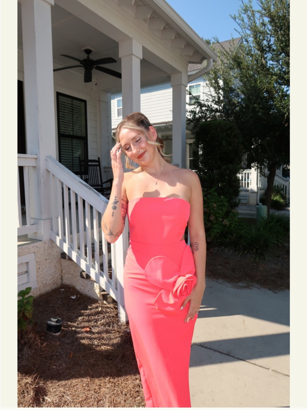Jewel Badgley Mischka Strapless 3D Floral Maxi in Coral UK12/US8